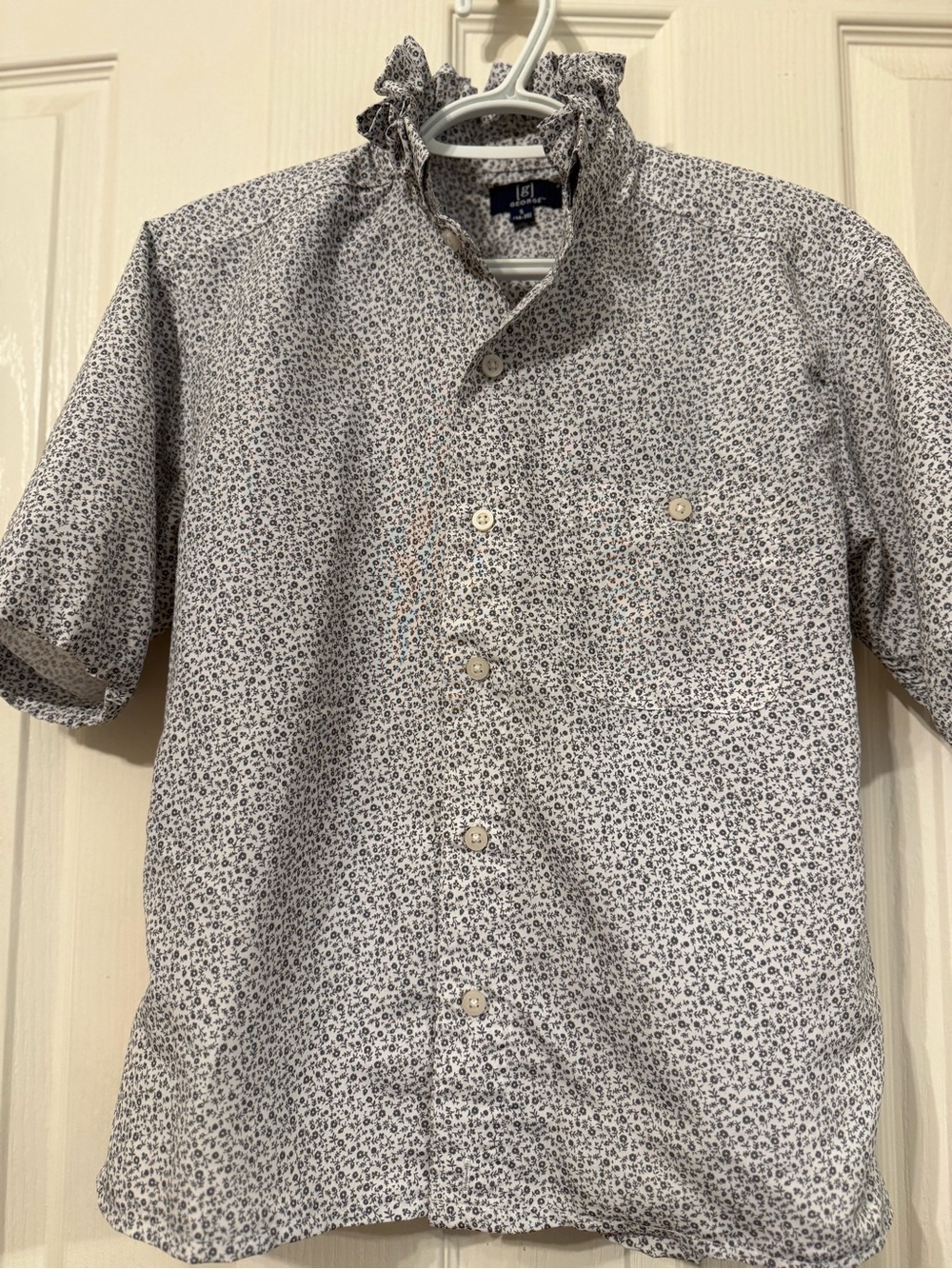 Boutique Ruffle Collar Micro Floral Print Shirt